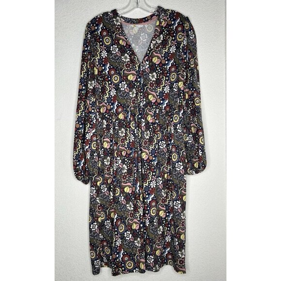 Boden Dress US Size 12L Olive Floral Button Front Pockets Cotton Modal Retro - Picture 1 of 16